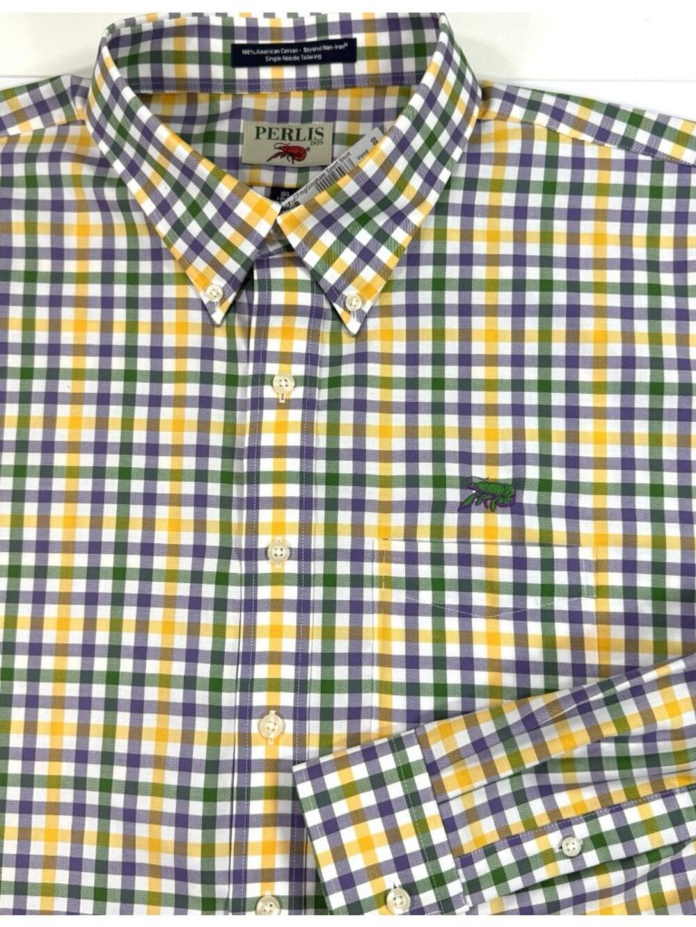 Perlis Mens Shirt Button Up Long Sleeve 2XL Mardi Gras New Orleans LSU Crawfish